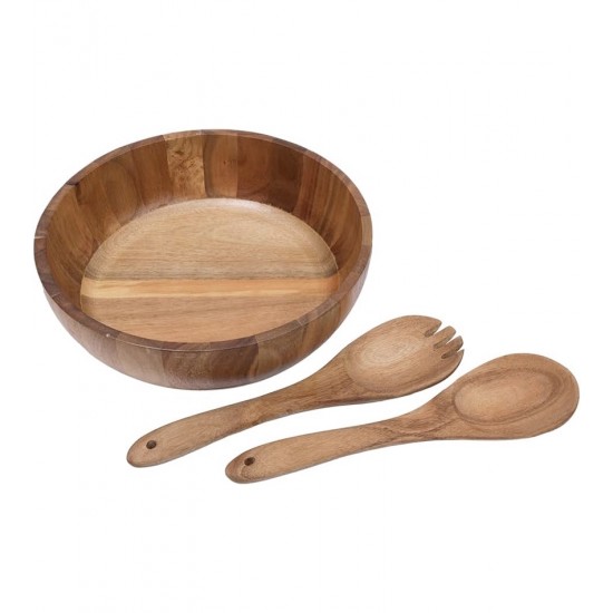 Saladeira Com Colher E Garfo Para Salada 3 Peças Acácia Wood